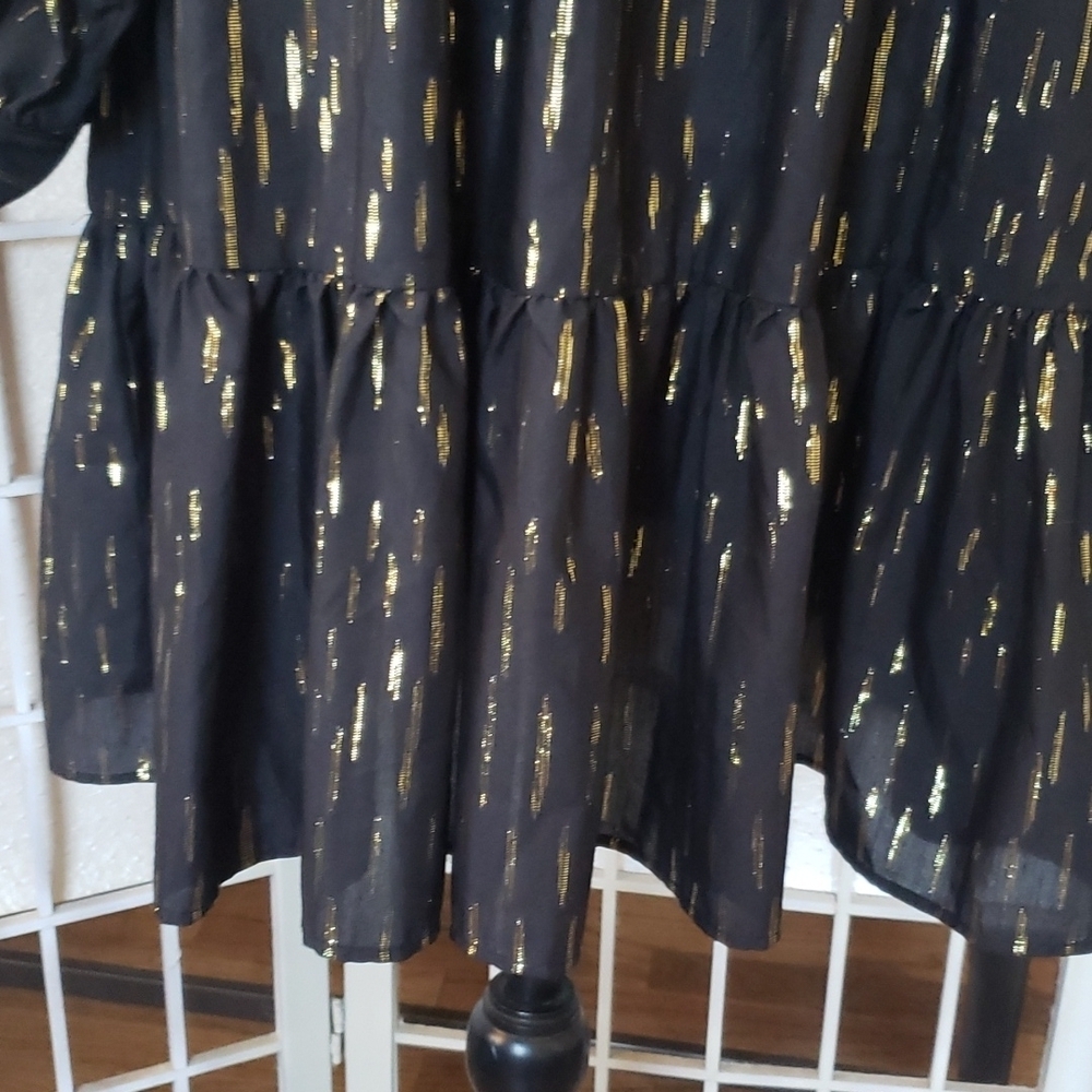 Zara nwt black and gold oversized shirt dress whit ruffle size  S - Picture 7 of 9